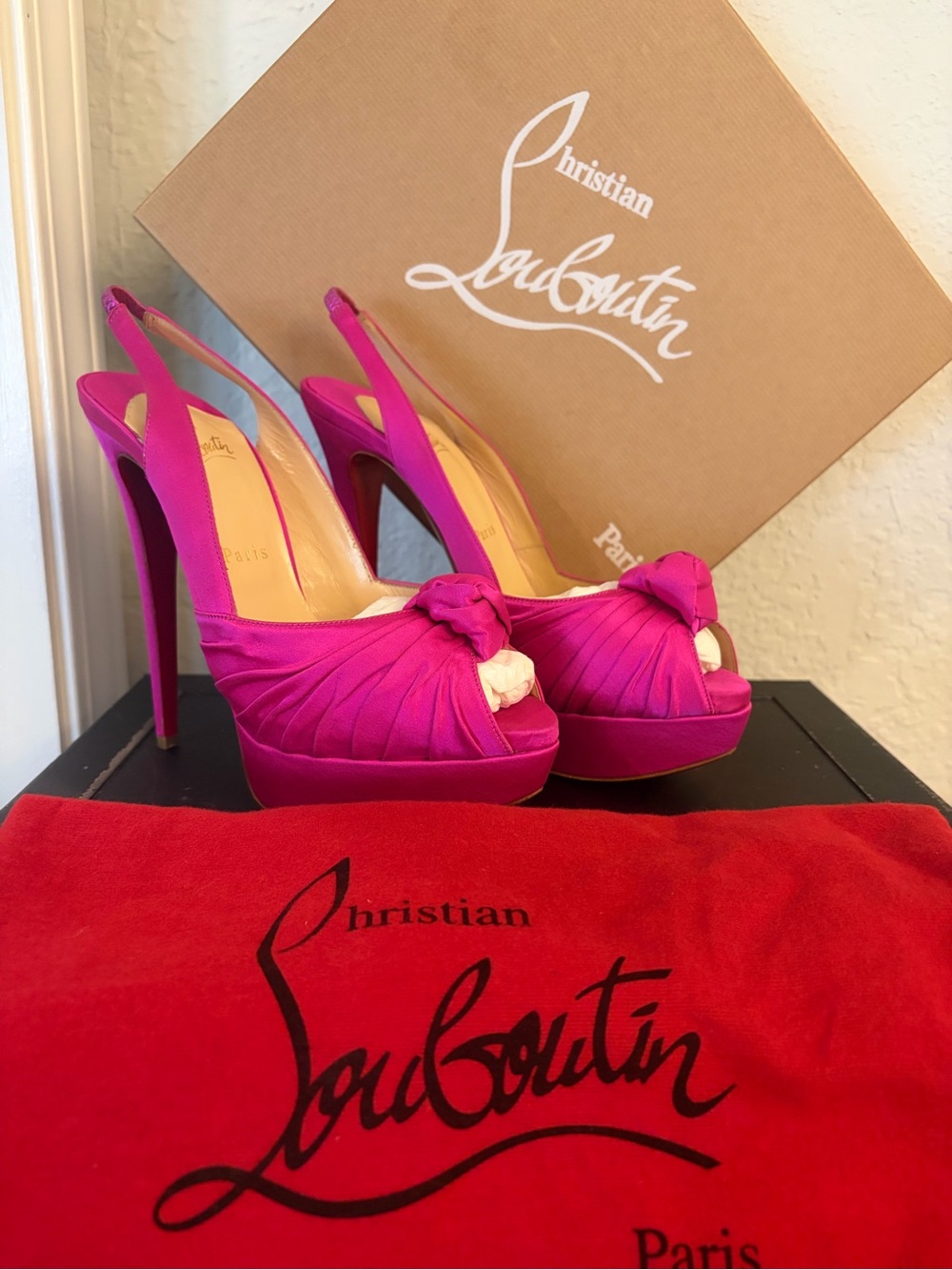 Christian Louboutin Jenny 150 Crepe Satin Platform Heels NIB $925 RETAIL